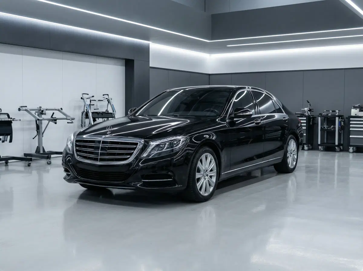 Pristine luxury sedan in professional PDR shop
